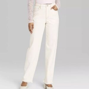 Women's 16 High Rise Straight EasyRigid Off-White Jeans Size is Raw Hem 16/32